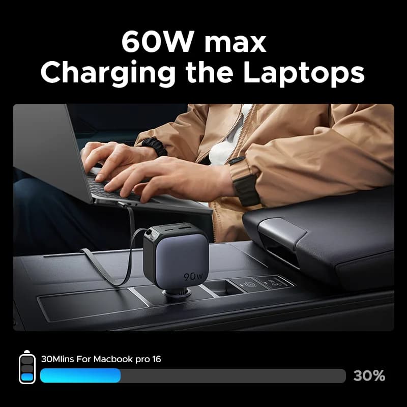 Samochodowa ładowarka USB-C 145W z wysuwanym kablem