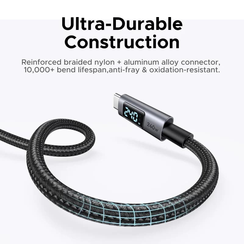 Kabel USB-C 240W z cyfrowym wyświetlaczem mocy