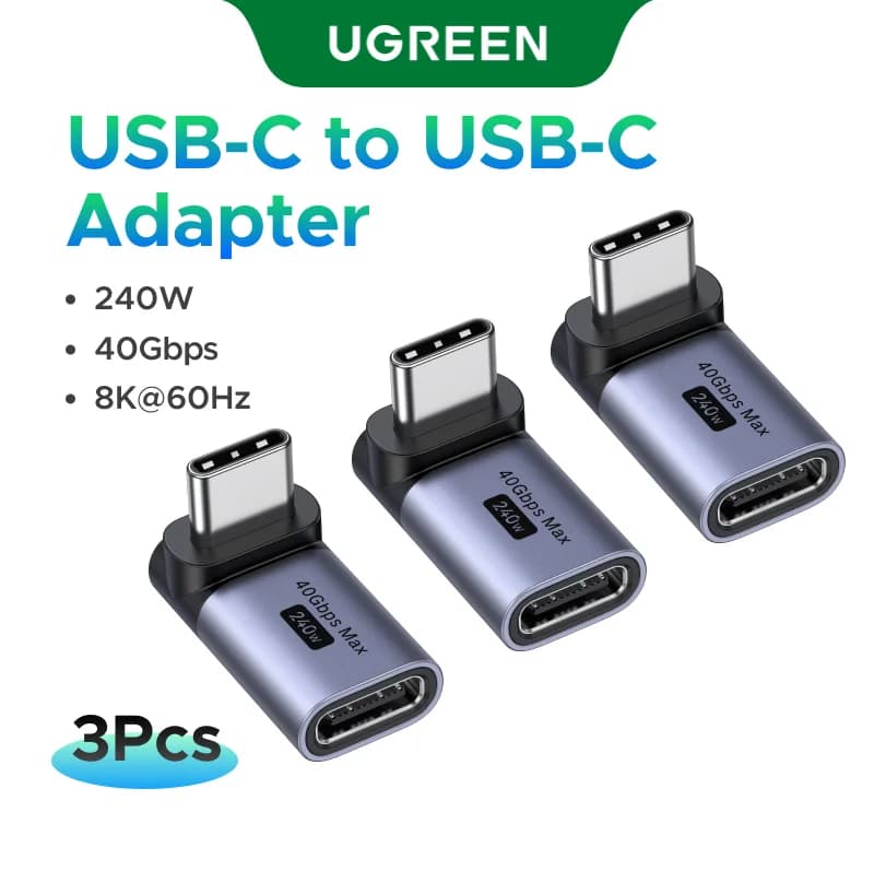 Adapter USB-C żeński na męski kątowy, zestaw 3 szt.