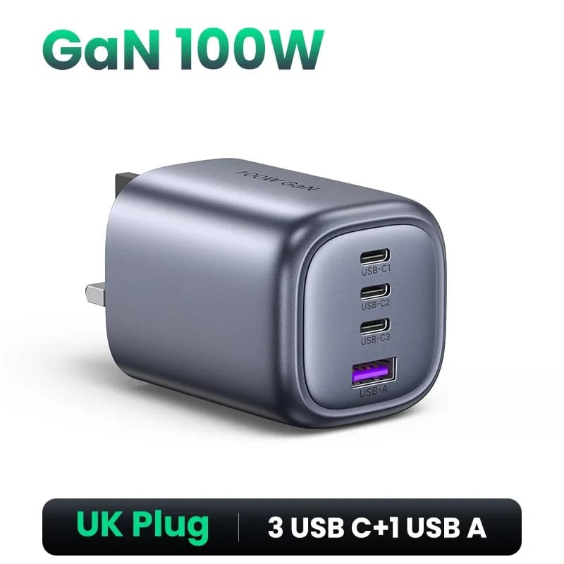 Ładowarka szybka GaN USB-C 100W, wtyczka UK
