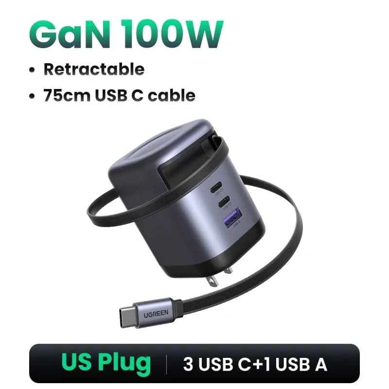 Ładowarka GaN 65W z wysuwanym kablem USB-C