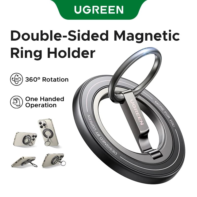 Magnetyczny uchwyt na telefon z pierścieniem, obustronny, obrót 360°