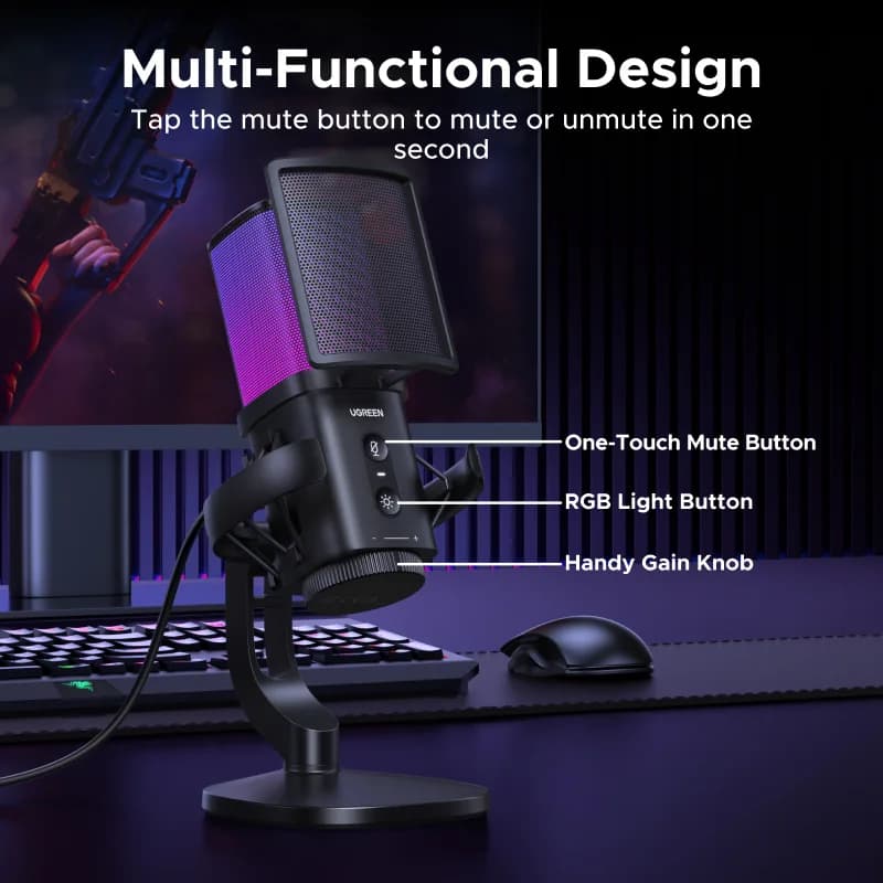 Mikrofon USB z dotykowym wyciszeniem i podświetleniem RGB