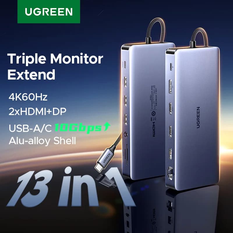 Stacja dokująca USB-C 13w1 z obsługą trzech monitorów i RJ45