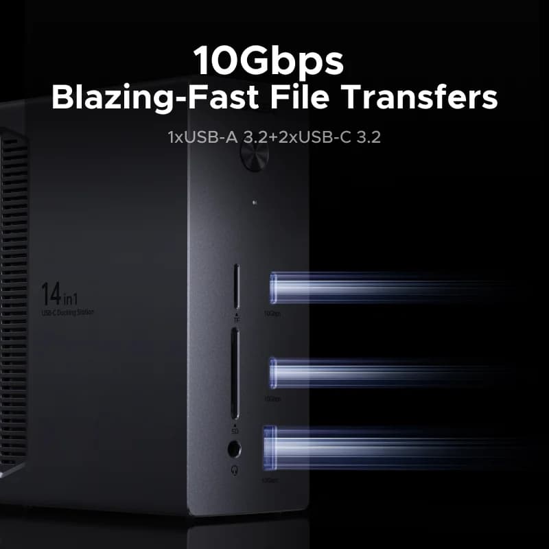 Stacja dokująca USB-C 14w1, trzy ekrany, 10Gbps