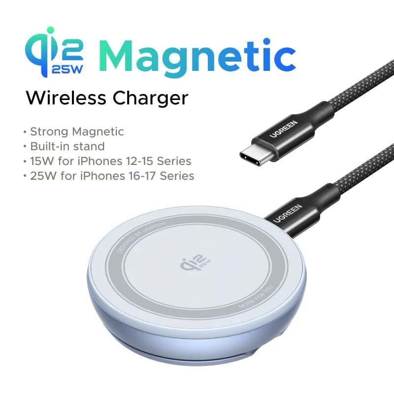 Magnetyczna ładowarka bezprzewodowa Qi2 ze stojakiem, 25W