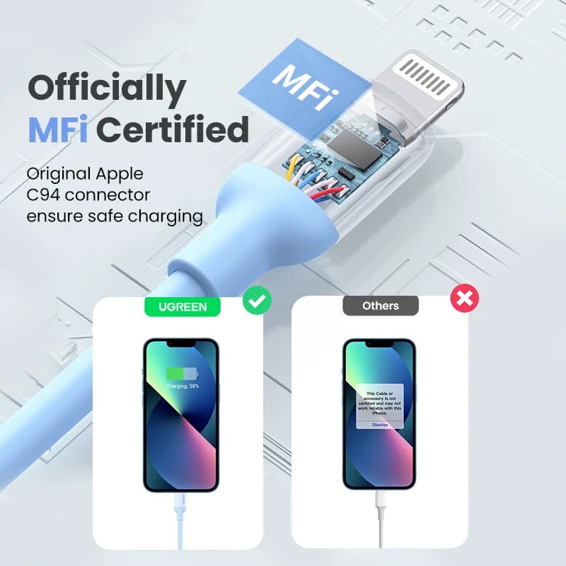 Kabel USB-C do Lightning z certyfikatem MFi, silikonowy, szybkie ładowanie