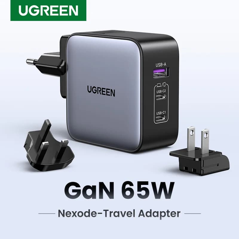 Adapter podróżny GaN 65W z wtyczkami US, EU, UK