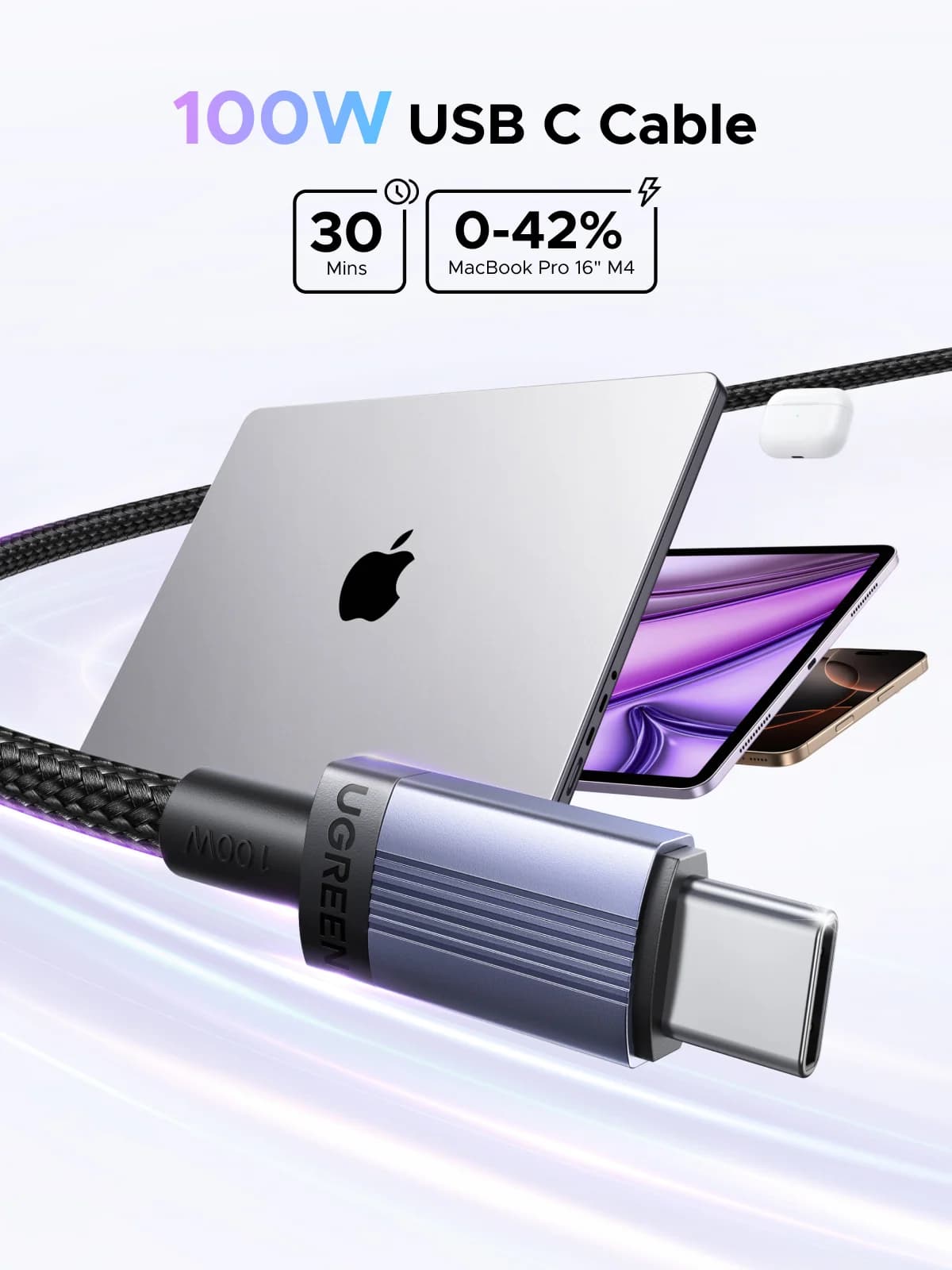 Kabel USB-C do szybkiego ładowania 100W, 5A