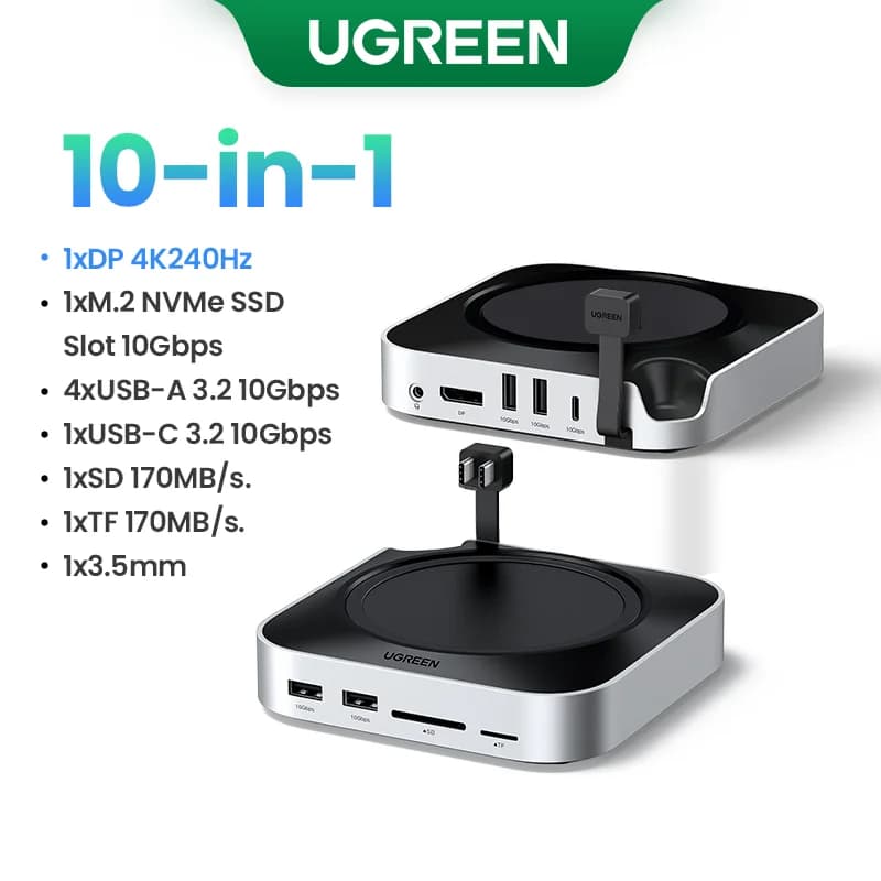 Stacja dokująca Mac Mini ze slotem M.2 SSD i wyjściem DP 4K