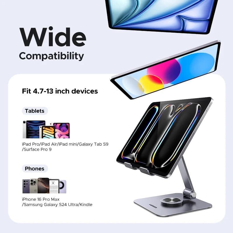 Aluminiowy stojak na tablet i telefon z obrotem 360°
