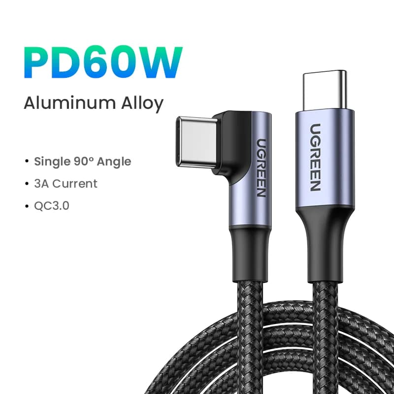 Kabel USB-C kątowy 90°, 100W PD, do gier
