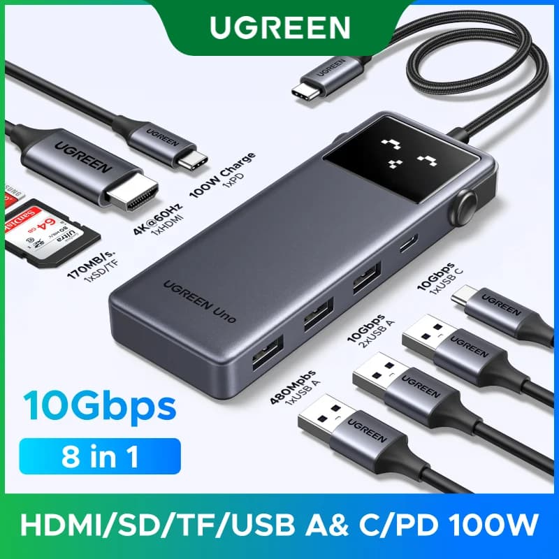 Hub USB-C 8 w 1 z wyjściem HDMI 4K i ładowaniem PD 100W
