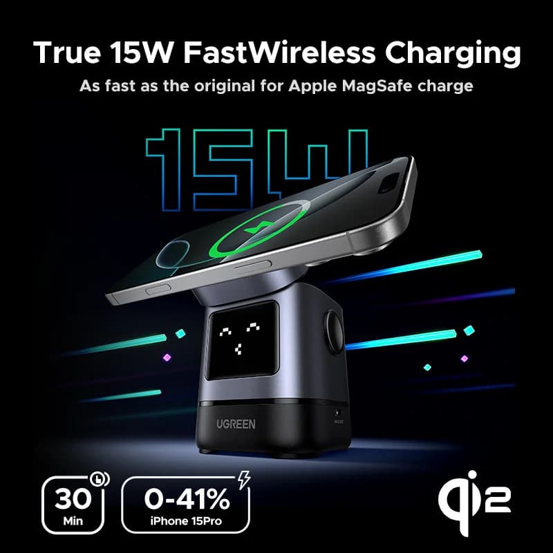 Stojak ładujący bezprzewodowo Qi2 15W z kablem