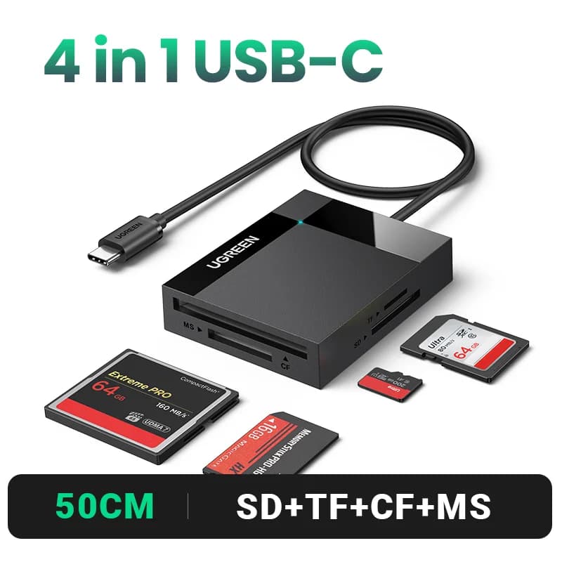 Czytnik kart wielofunkcyjny 4-w-1 USB 3.0 i USB-C