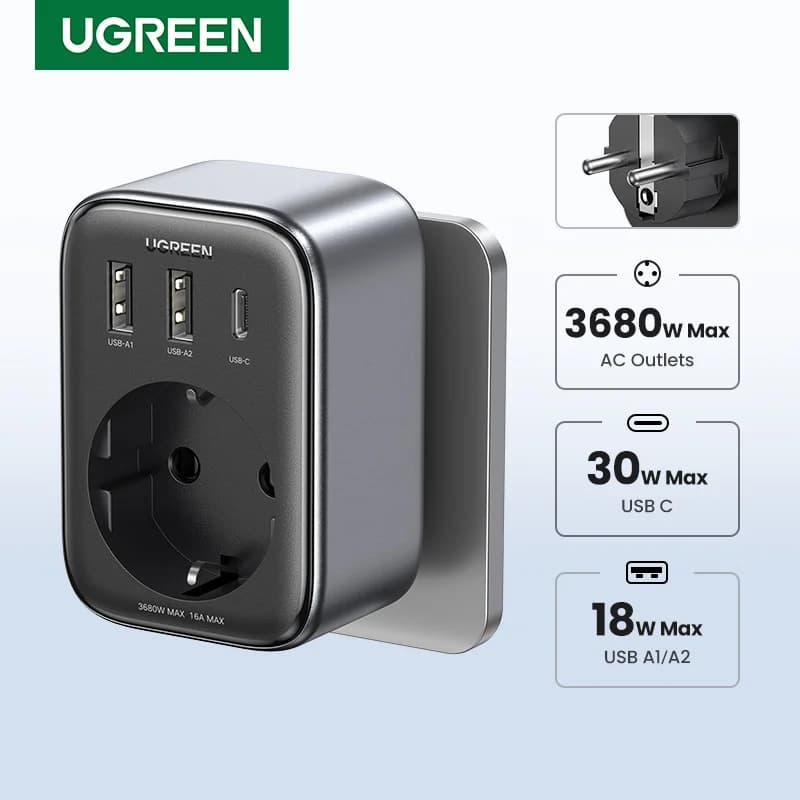 Ładowarka GaN PD 30W z gniazdkami AC i portami USB
