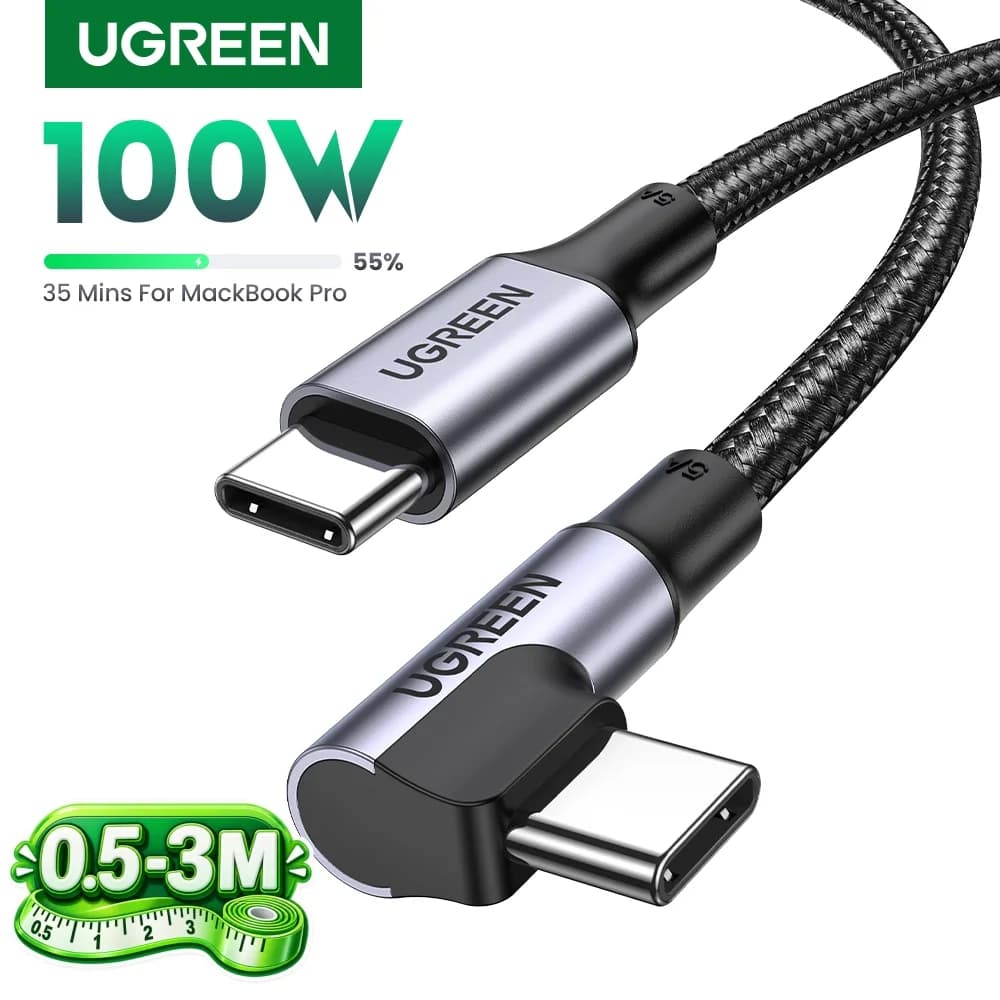Kabel USB-C kątowy 90°, 100W PD, do gier