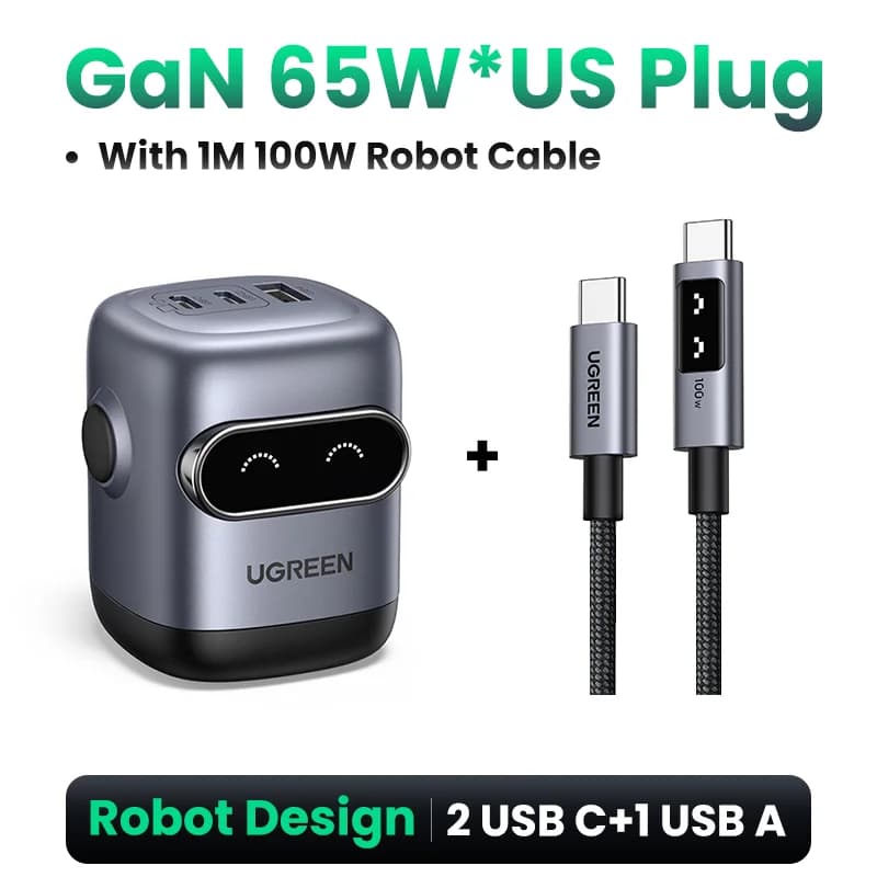 Ładowarka szybkiego ładowania GaN 65W, design robota, wtyczka US