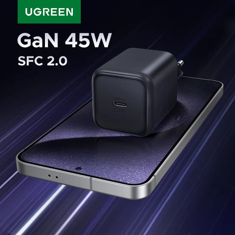 Ładowarka ścienna GaN 45W USB-C, PPS QC3.0